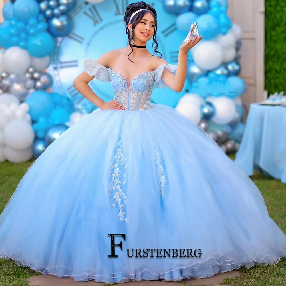 Fanshao Quinceanera Sweet Girl 16 Ball Gown Dresses Appliques Tulle Lace Up Pleat Backless Vestidos Robes De Soirée Customized