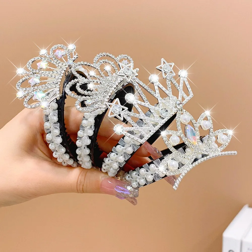 Princess Lovely Crystal Sweet Hollow Out High Ponytail Fixed Artifact Kids Hair Claw Children's Crown Bun Hair Clip Crab