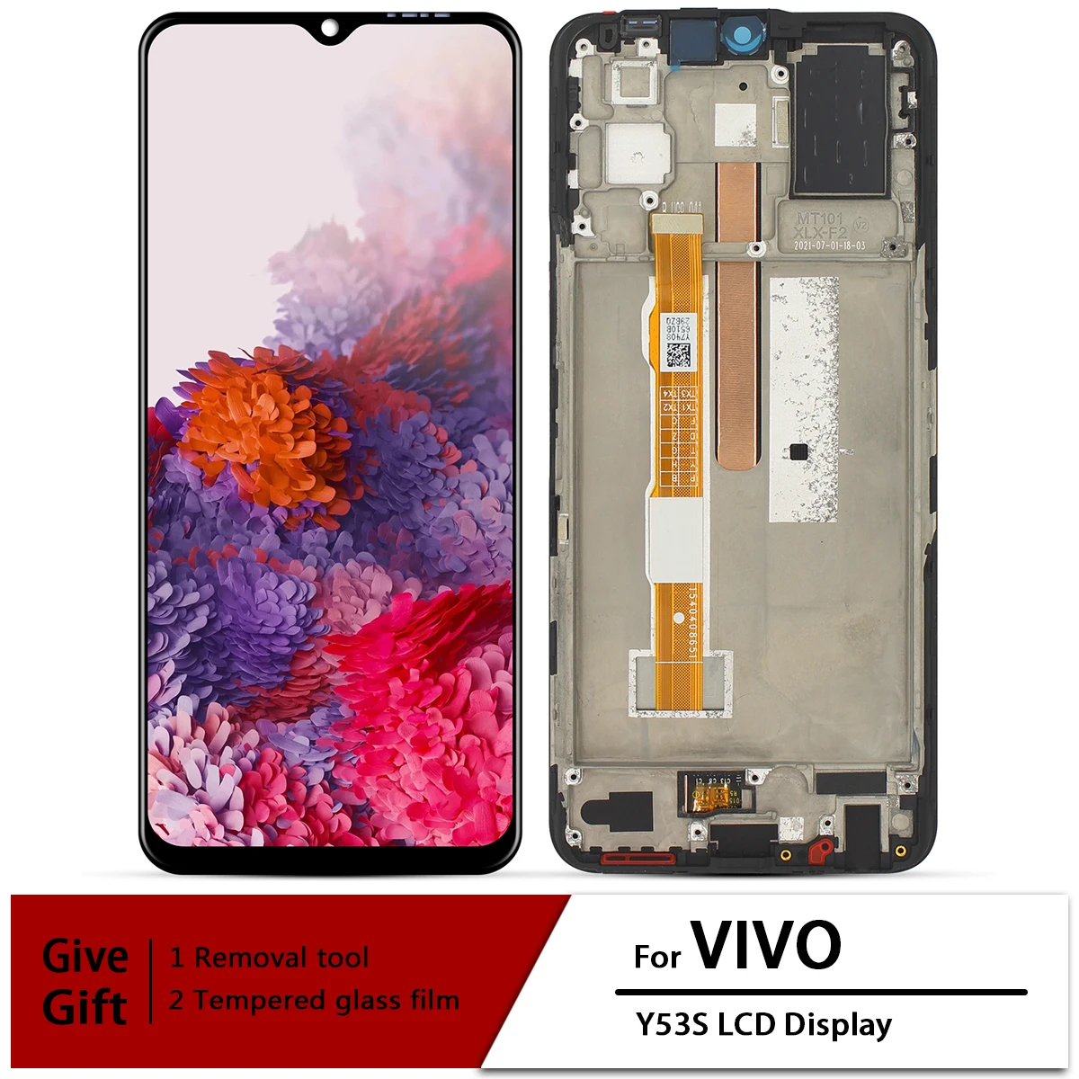 Original 6.58 ” For Vivo Y53s 4G LCD Display Touch Screen Digitizer Assembly Vivo Y53s 5G With Frame