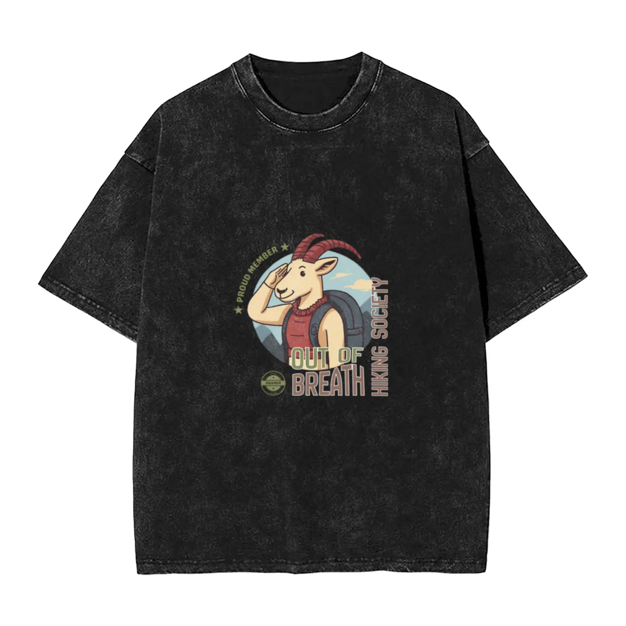 Out of Breath Hiking Society Proud Member  Classic Trendy A Washed T Shirt Men's Women's Oversized Cotton Tees Tops
