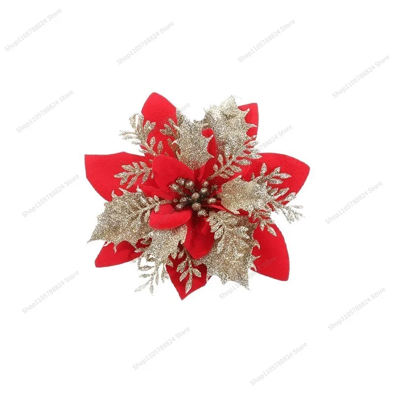 For Christmas Flowers Christmas Ornaments  Pendants  Tree Simulation Flower Gold Dust Plastic Flower Wreath