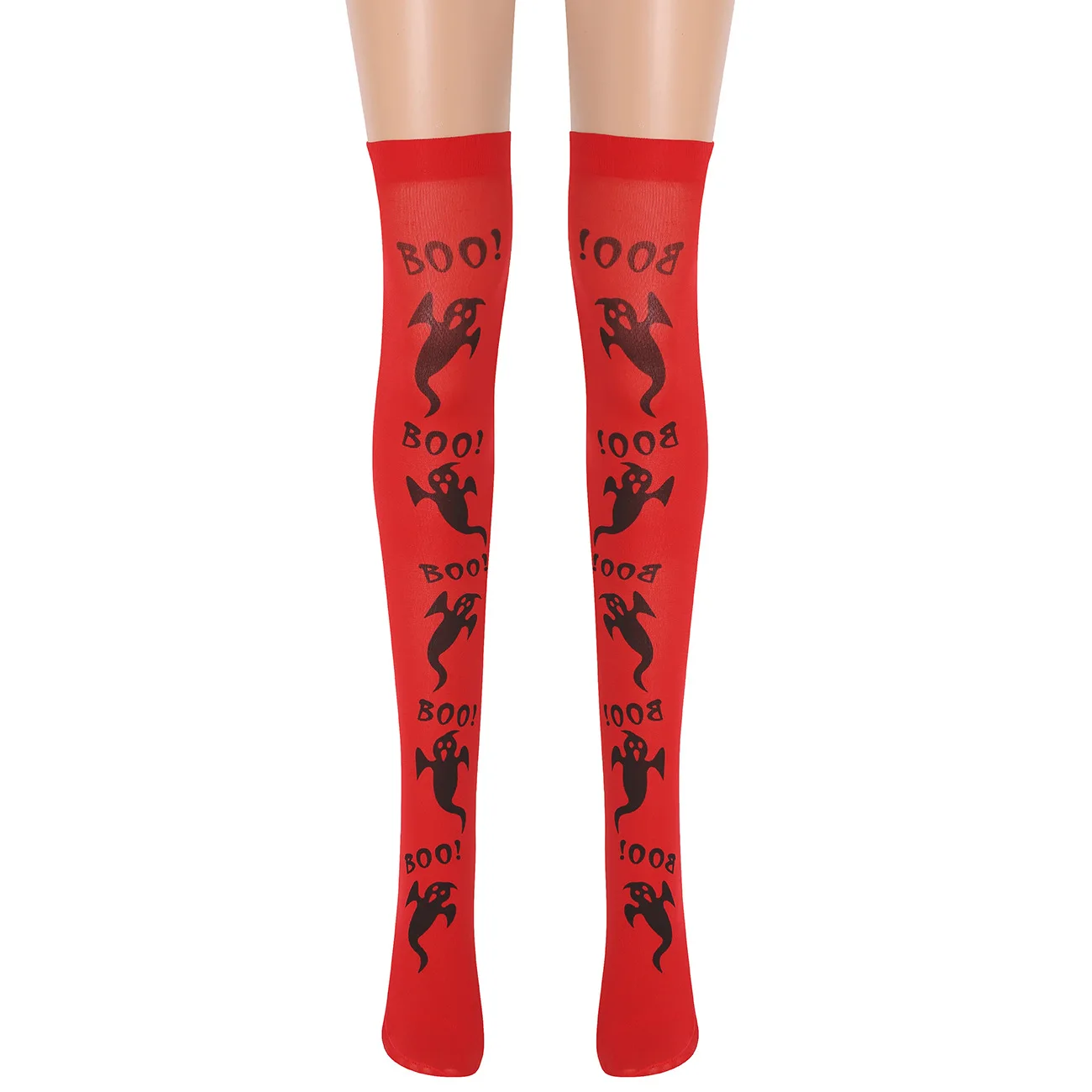 Woman Long Tube Stockings Ghost Pattern Halloween Cosplay Props Heart Spade Club Nylon Stockings Black Diamond Knee-High Socks