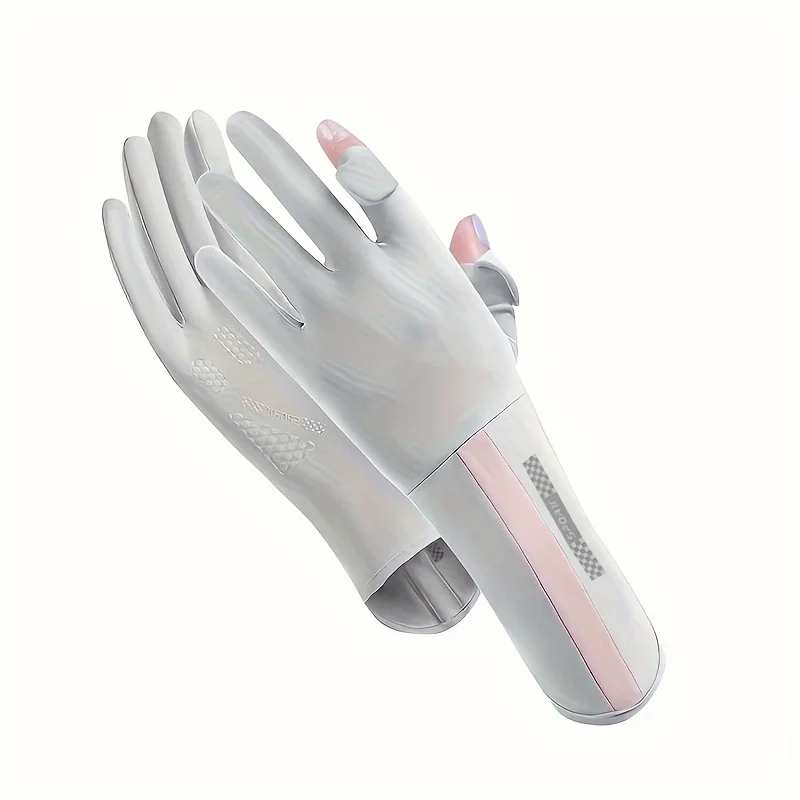 Summer Sunscreen Gloves Women Thin Ice Silk Anti-ultraviolet Dew Finger Touch Screen Driving Riding Non-slip Breathable Gloves