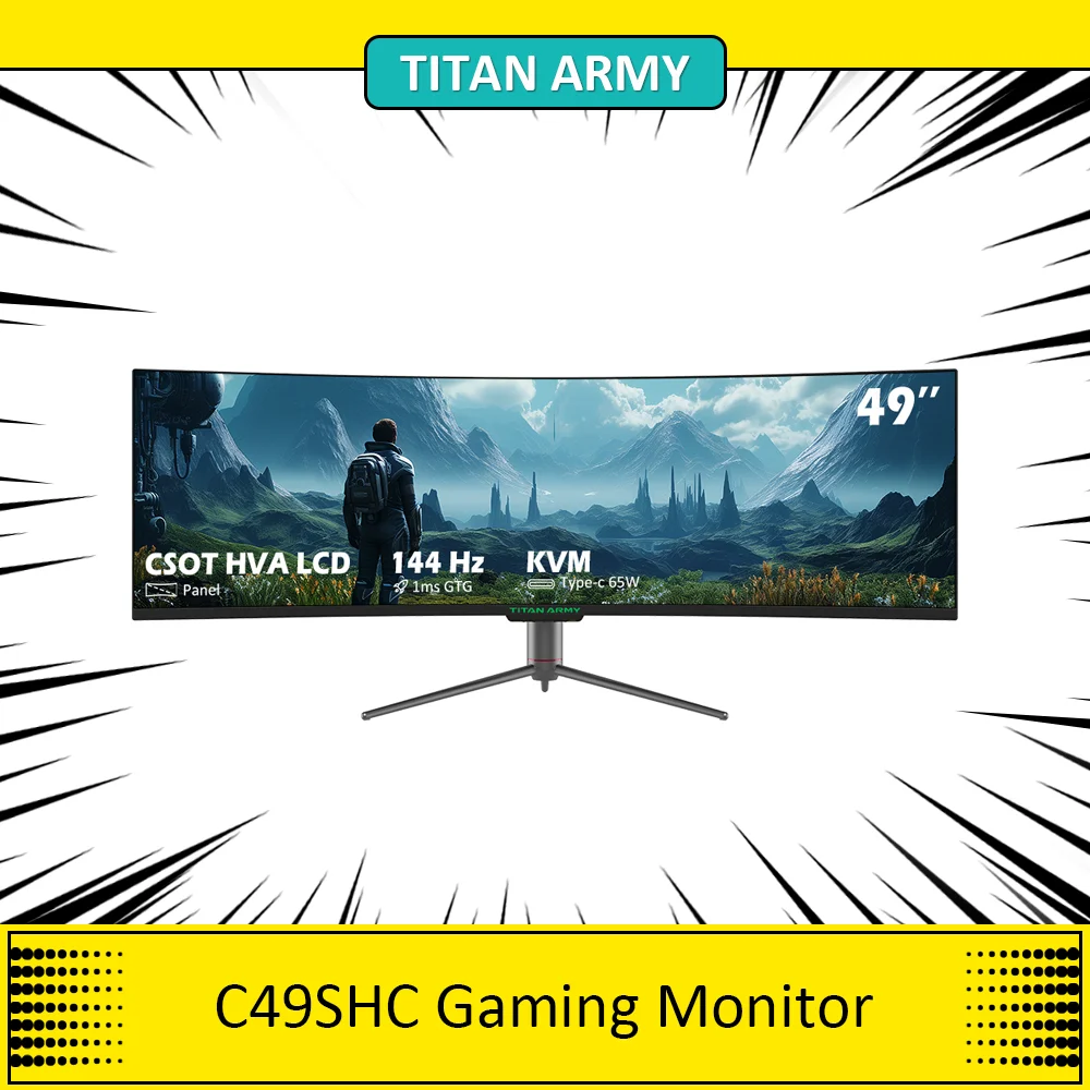 TITAN ARMY C49SHC 49-inch Gaming Monitor, 3840*1080 CSOT HVA Panel, 32:9 Oversized Curved Screen, 144Hz High Refresh Rate, Smart