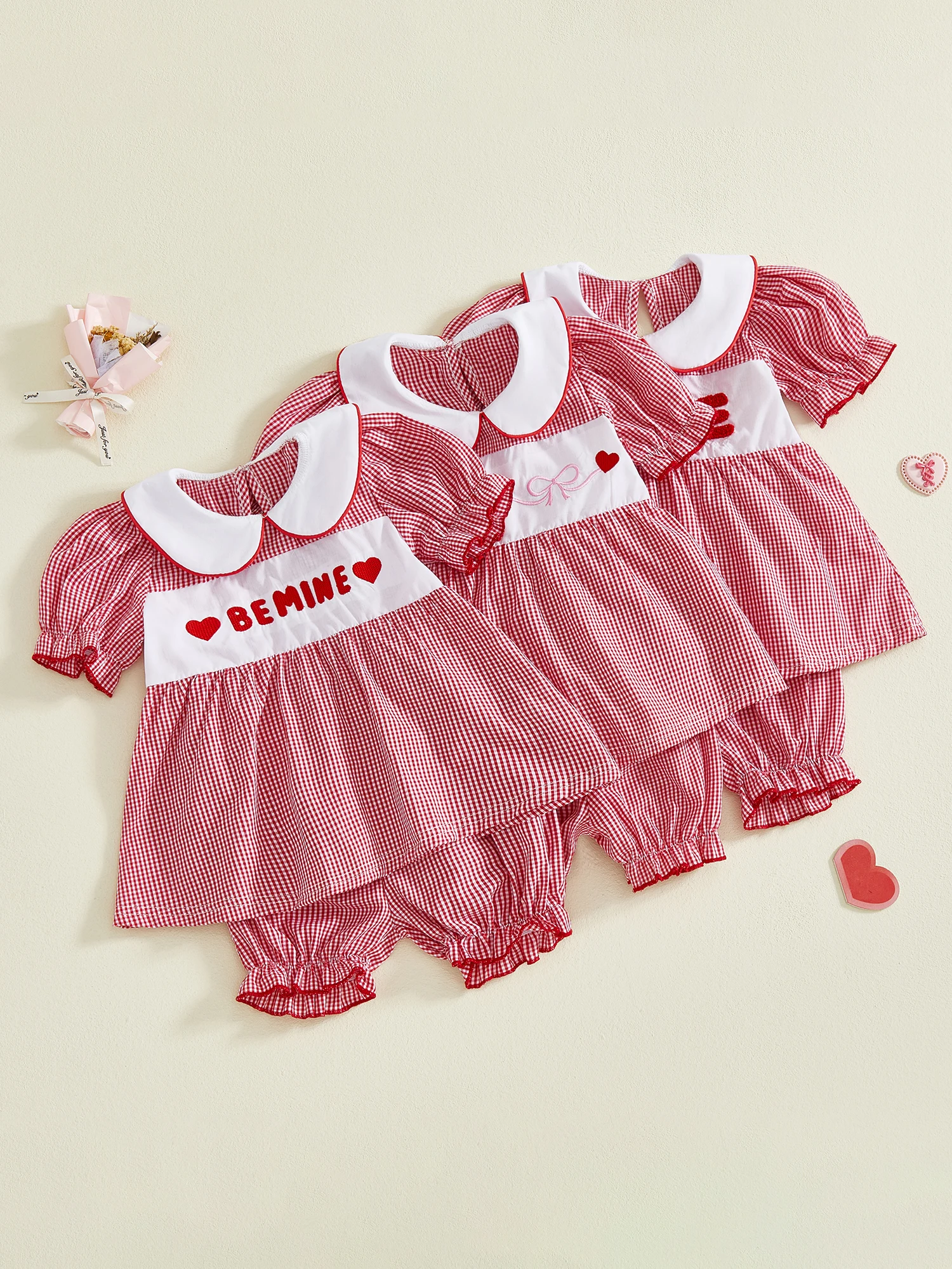 

Adorable Infant Girls Valentine s Day Ensemble Stylish Checkered Heart Applique Tee and Shorts 2-Piece Outfit Set