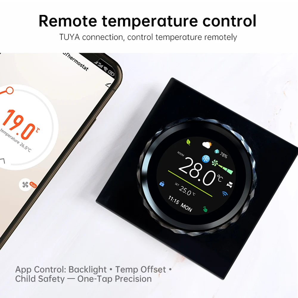 Tuya WiFi Smart Knob Thermostat BAC-2007ELW Room Fan Coil Unit Temperature Controller Programmable Thermostat With Alexa Google