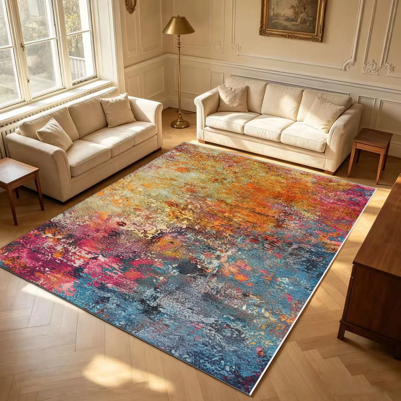 Multicolor Paint Splash Art Carpet Flooring Vivid Abstract Textured Area Rug for Living Space Ornament