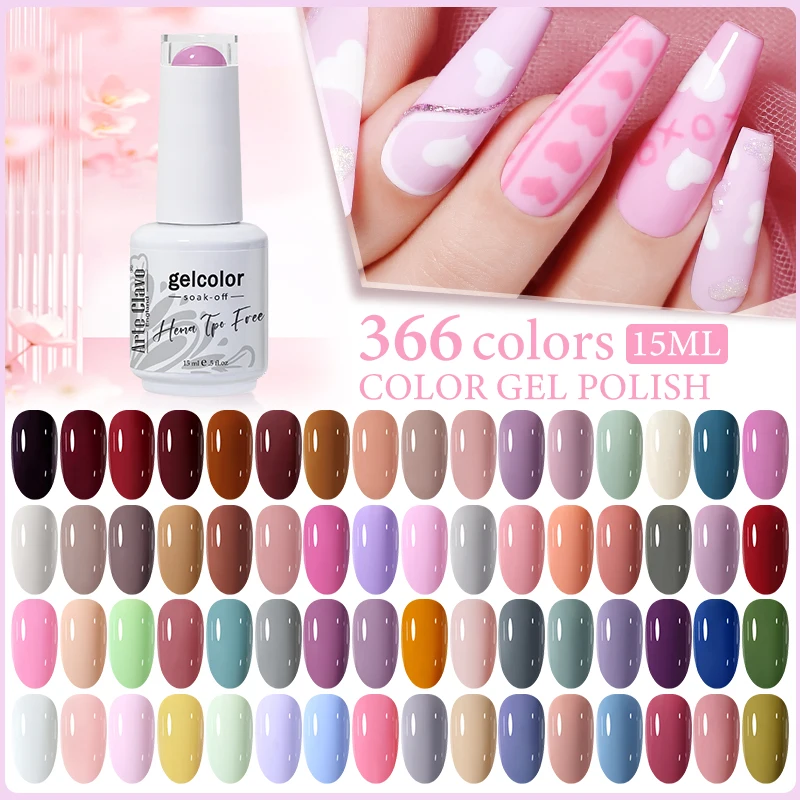 Arte Clavo Hema Tpo Free 366 Colors Gel Nail Polish Pink Red Black Salon Nail Art Varnish Gel Lacquer Top Coat UV Gel Supplies