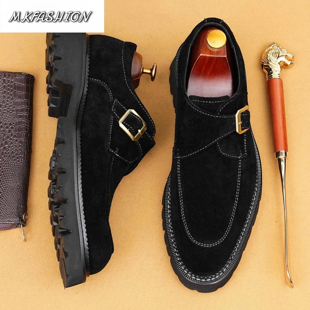 Men's Business Casual Genuine Leather Shoes British Buckle Strap Pointed Flats Party Footwear