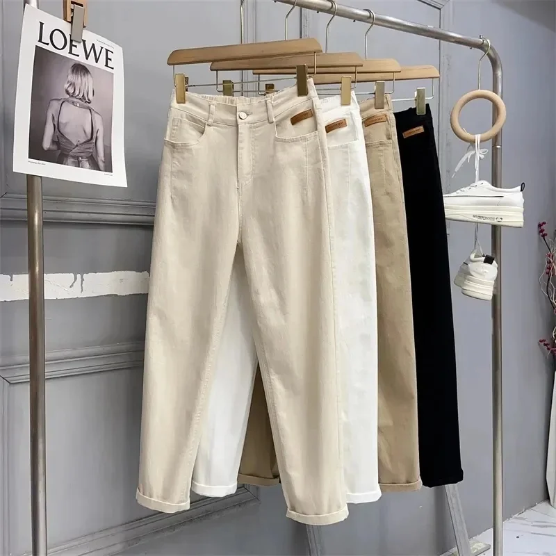 White Jeans Women's Loose Casual Harem Pants 2024 Spring Autumn Korean Ankle-Length Denim Pants Lady Baggy Cowboy Trousers XXXL