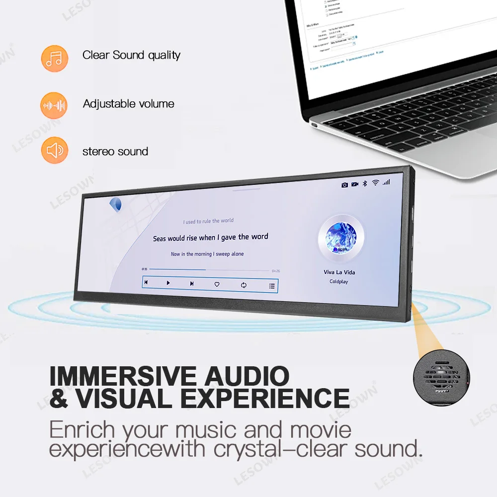 Imagem -06 - Lesown-monitor Ultra Wide Touch Screen Sub Monitor Bar Strip 12.6 Polegada 1920x515 Ips Vesa Tipo-c Monitoramento Temp Aida64