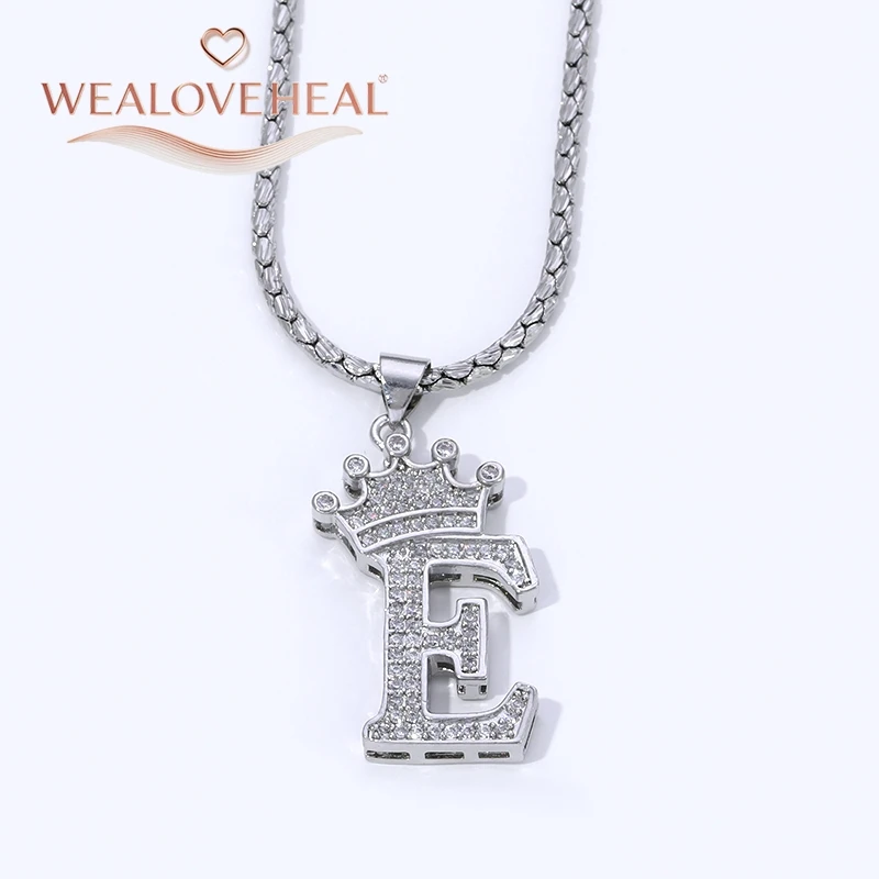 Rhodiumbeschichtete A-Z-Kronen-Initialen-Halskette, Iced Out CZ 26 Buchstaben-Anhängerkette 50 cm, personalisiertes Hip-Hop-Schmuckgeschenk für Sie und Ihn – Detail 23