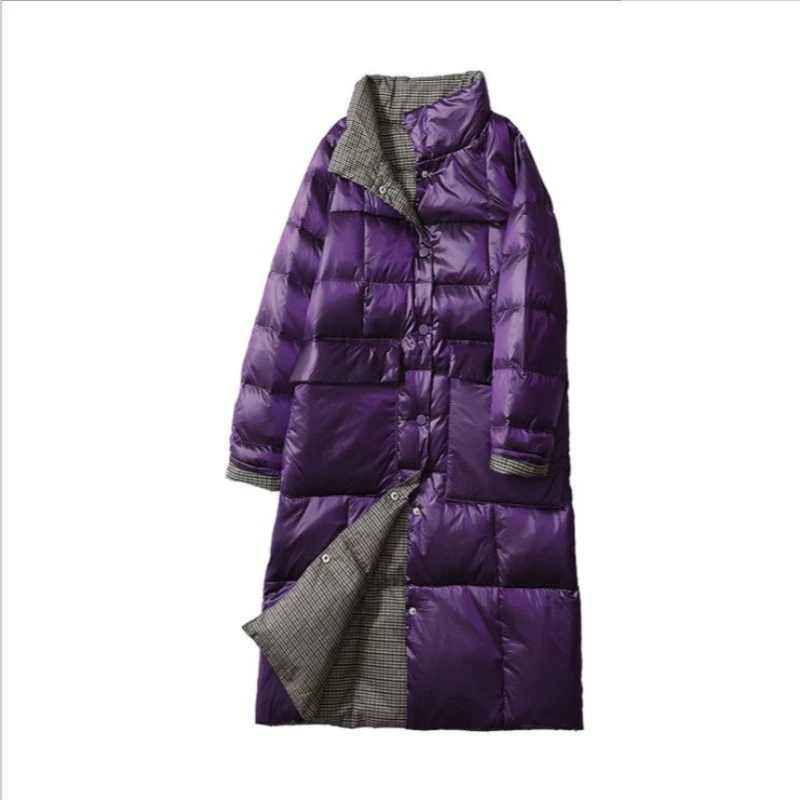 Women's Winter Top Coat Down Jacket White Duck Down Reversible Medium Length Large Warm Thicken Retro Simple New Niche Versatile