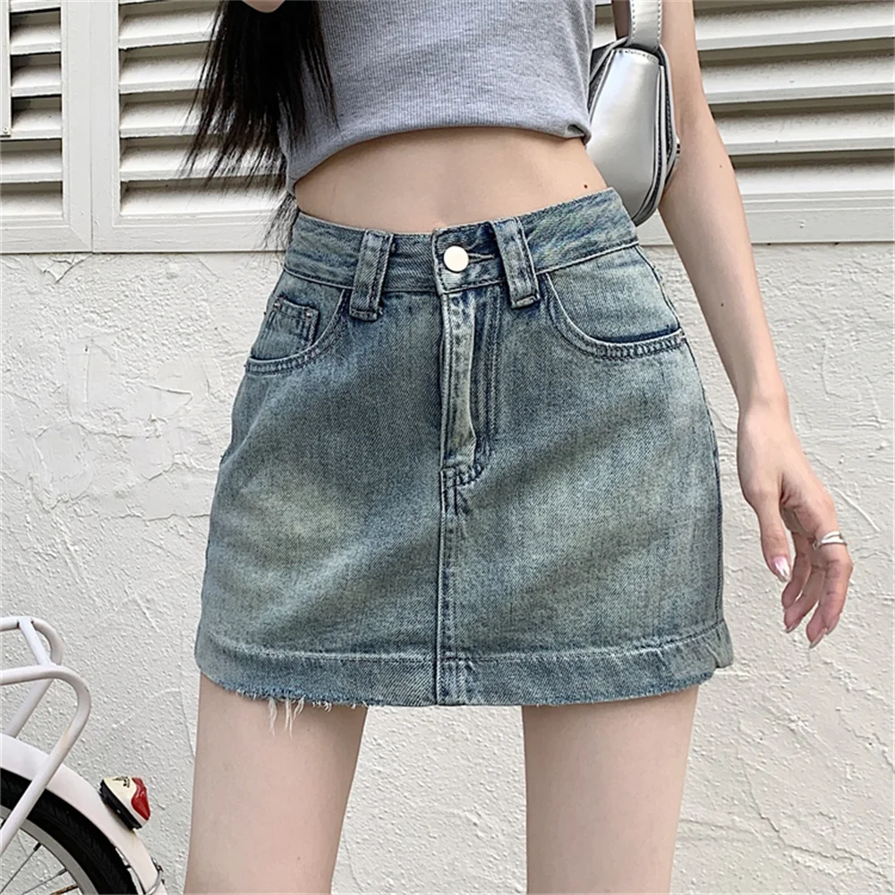 

PLAMTEE M-L A-line Mini Skirts Jeanswear Women Chic Hot Girls New High Waist Summer 2023 Streetwear Bodycon Denim Mujer Slim