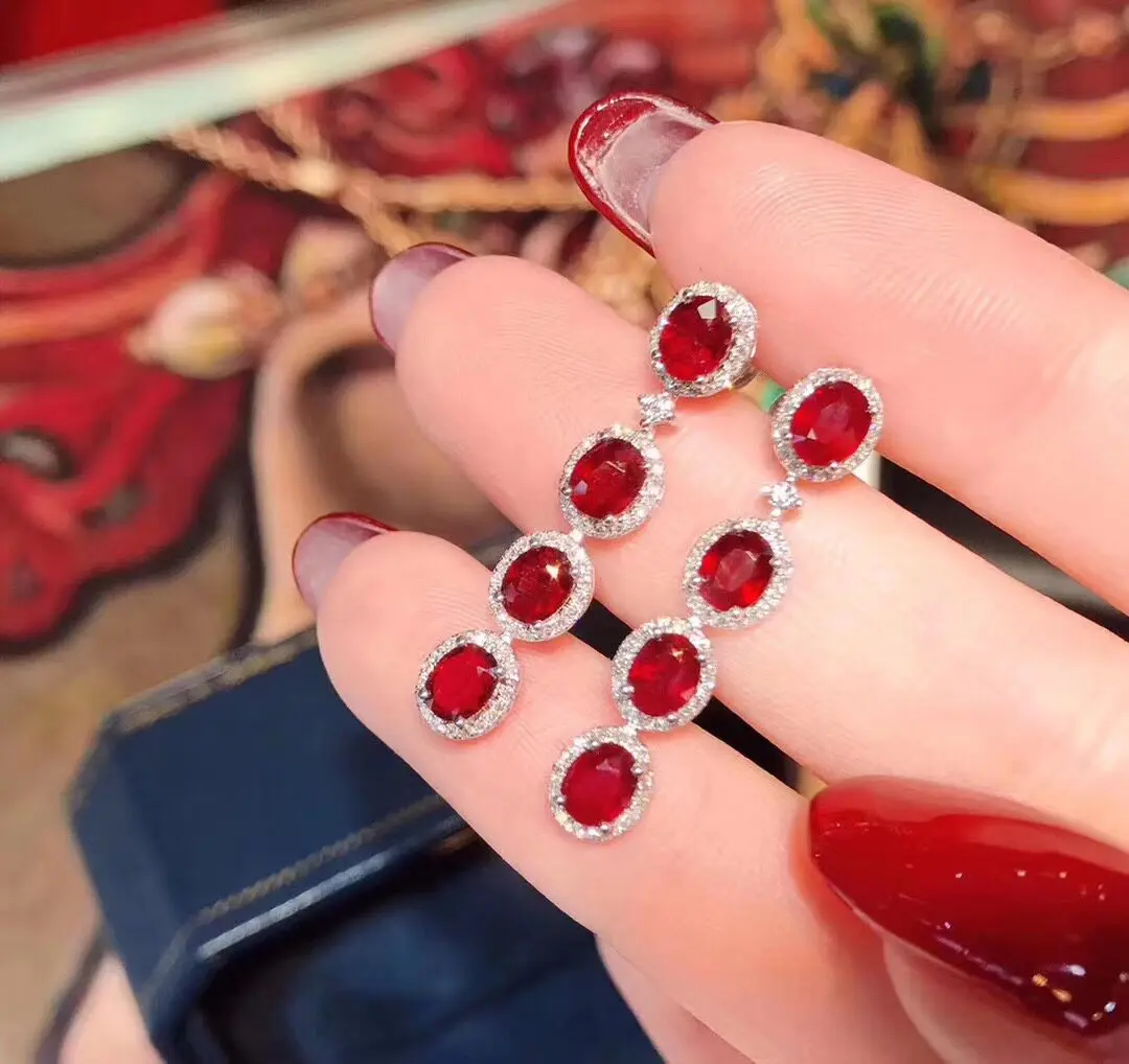 Natural Ruby Drop Earrings for  3mm * 4mm  Ruby Earrings Solid 925 Silver18K Gold Plated Earrings Birthday Gift for Woman