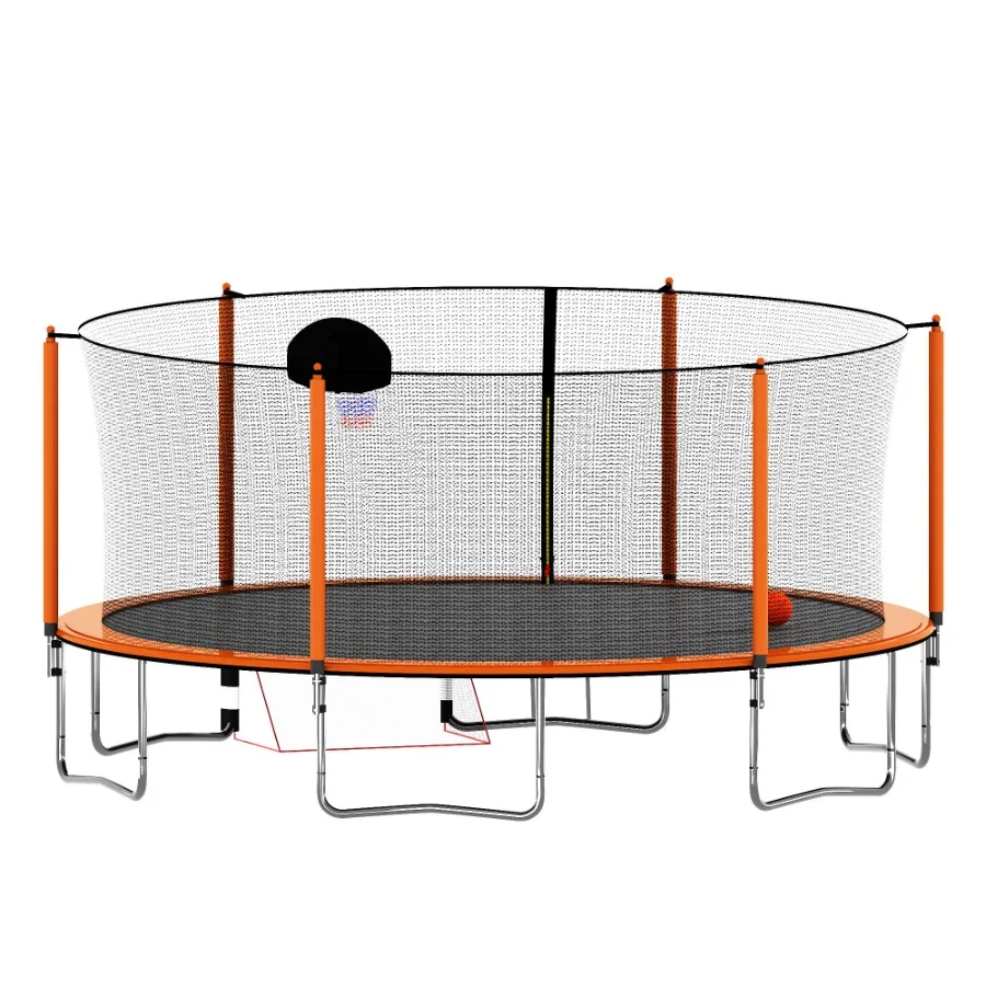 

16FT Trampoline with Basketball Hoop pump and Ladder Inner Safety Enclosure with soccer goal orange