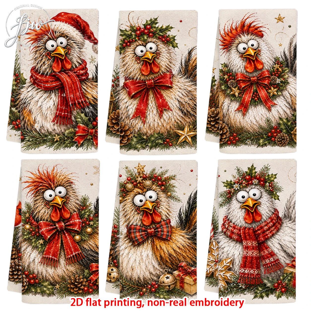 6pcs Christmas Funny Farm Chicken Kitchen Towels Rustic Holiday Farmhouse Dish Towels for Xmas Home Decor