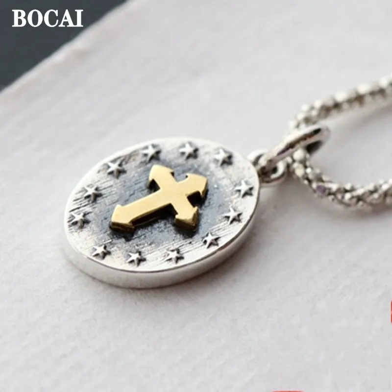 BOCAI New 2022 Pure S925 Silver Jewelry Jesus Christ/Virgin Mary Cross Good Luck Men and Women Pendant Valentine's Day Gifts