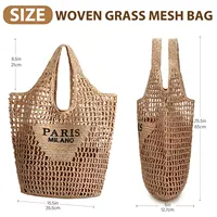 Straw Beach Bags for Women - Women Beach Handmade Woven Tote Bag, Summer Mesh Hollow Shoulder Bag for Holiday - Image 2