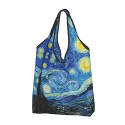 Custom Reusable The Starry Night Shopping Bag Women Tote Bag Portable Vincent van Gogh Groceries Shopper Bags