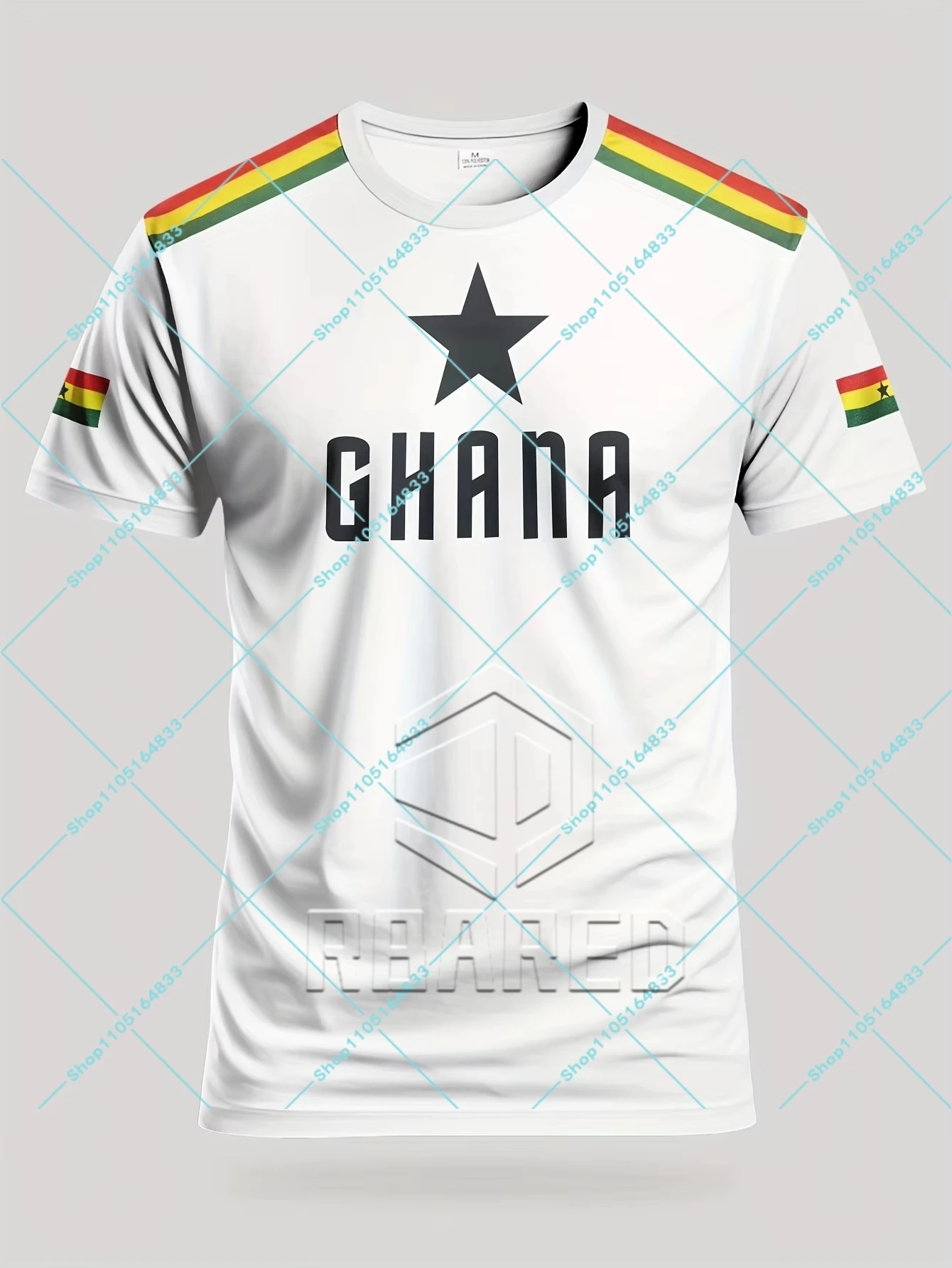 Summer Men Ghana Flag Pattern T-shirt Printed Men Sports and Leisure T-shirt Quick Drying Breathable Men Fashion T-shirt