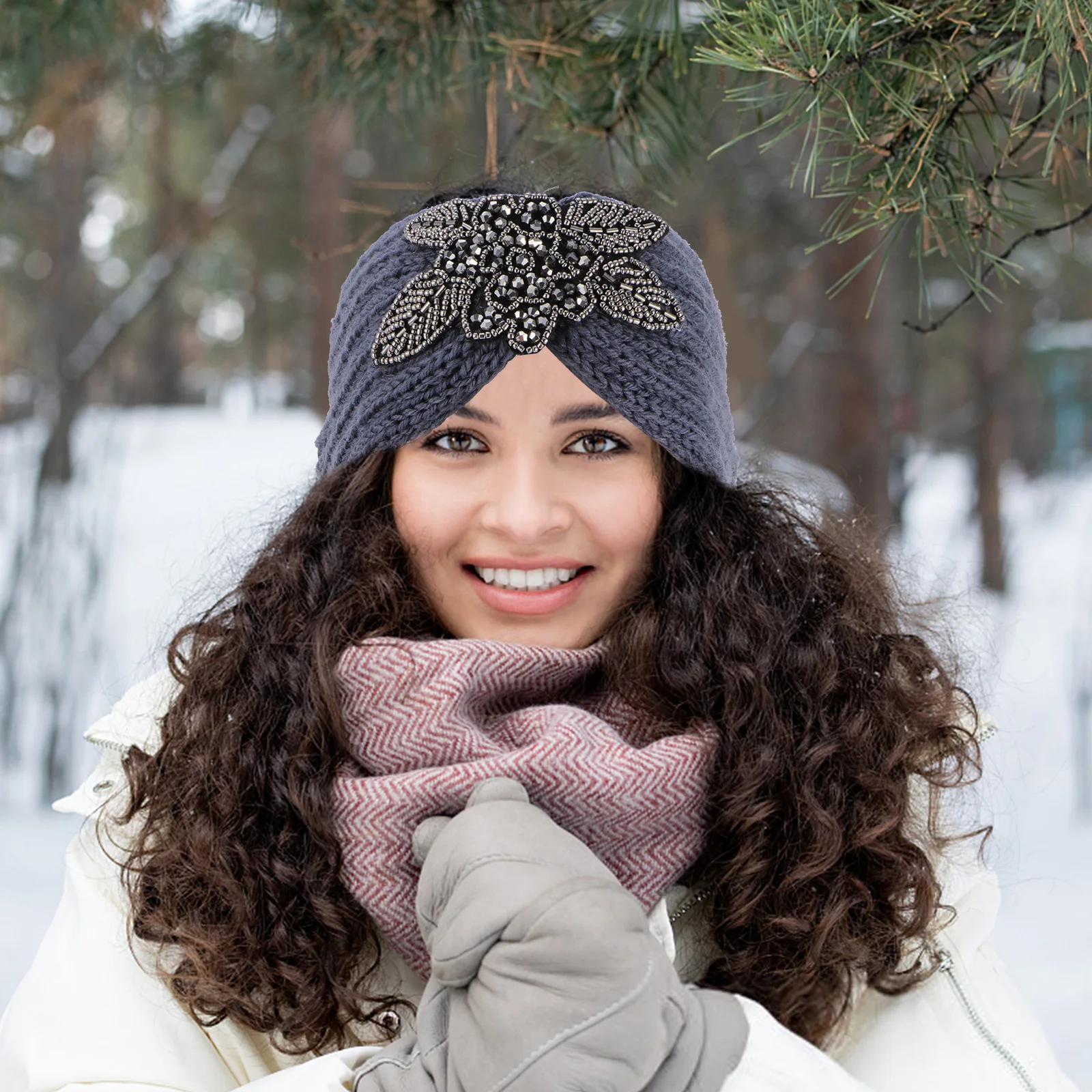 

4Pcs Knitted Hairbands Elastic Diamond Headband Face Washing Makeup Women Outdoor Hair Accessories Warm Knitted Headband