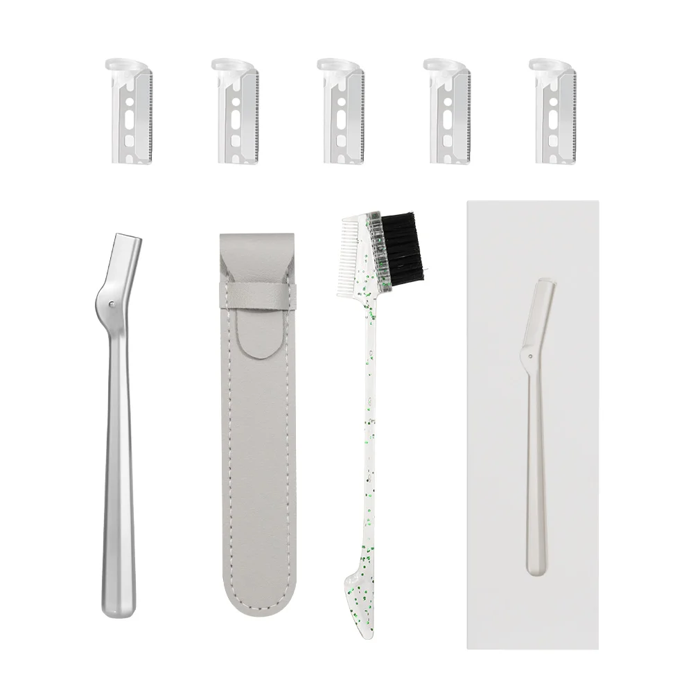 

Multi-Purpose Eyebrow Razor 9-Piece Set, Women's Eyebrow Razor Facial Hair Removal Tool, Suitable for Eyebrows, Face, Armpit Hair Removal, Etc., with 5 Replaceable Blades, an Eyebrow Brush, Leather Case and Box, Stainless Steel Material, Facial Hair Remov