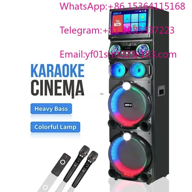 120W High Power Wooden Active Trolley Speaker With Color LED Lights Portable Live Streaming DJ Stage Audio Equipment Bluetooth