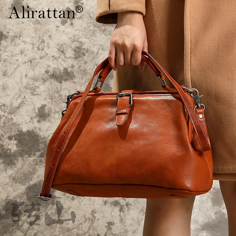 

Alirattan 2024 Leather Vintage Women Bag Hand-Brushed Cofskin Style One Shoulder Diagonal Body Portable Bag Bolsa Feminina