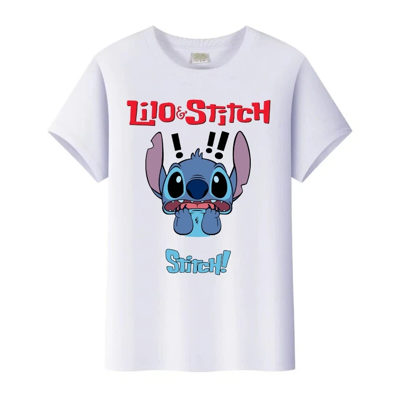 

Забавные детские блузки с мультяшным принтом Disney Stitch, топы с круглым вырезом для мальчиков, одежда унисекс для девочек, женские футболки с короткими рукавами, семейная футболка, подарок