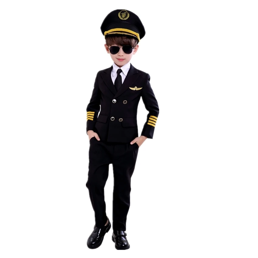 

2023 Children's Day Pilot Uniform Stewardess Cosplay Halloween Costume For Kids Disguise Girl Boy Captain Aircraft Fancy Clothes