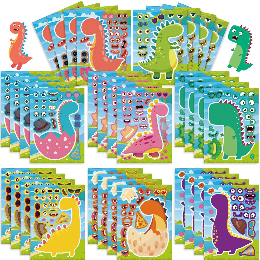 Puzzle dinosaure à faire soi-même pour enfant, 8/16 feuilles, autocollants, jeux, drôle, animal, à assembler, jouets