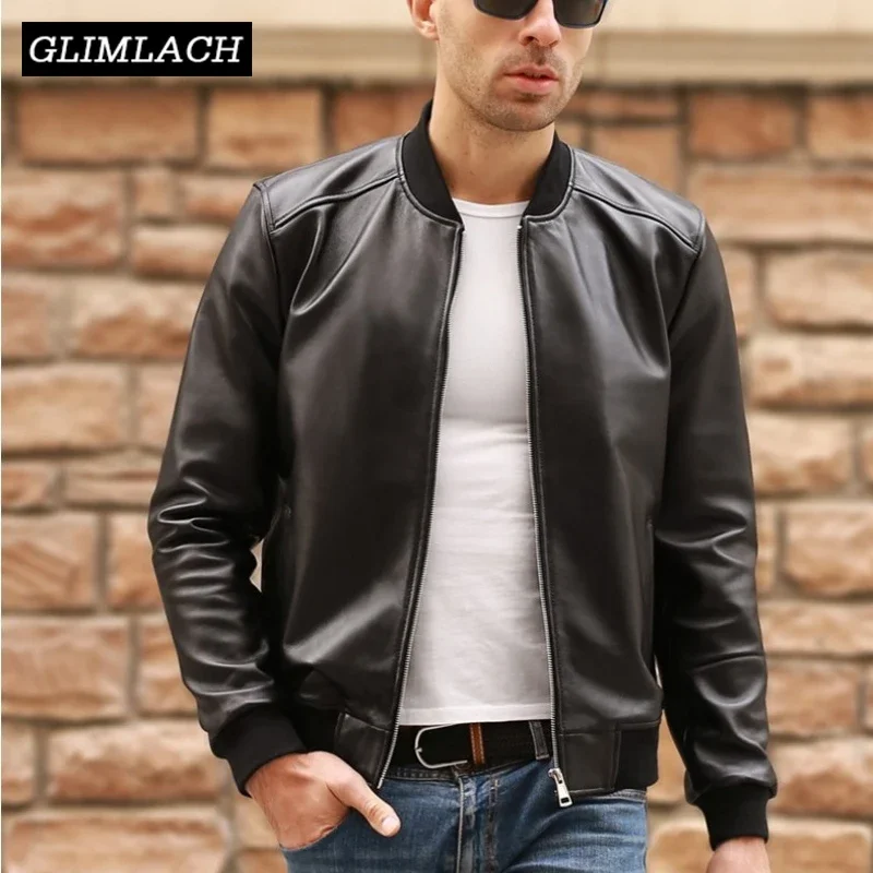 Blouson aviateur aviateur en cuir véritable pour homme, peau de mouton, aviateur mince, vol en cuir véritable, combinaison de pilote Happator noir, grande taille 5XL