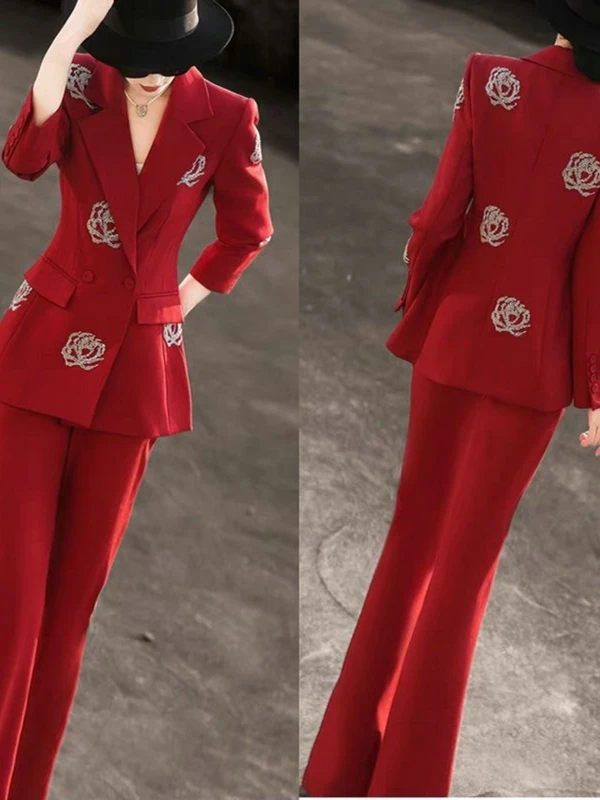 Elegancki dwuczęściowy komplet: wysokiej jakości, ciężki materiał, elegancki, uniwersalne spodnie, profesjonalna odzież robocza, poliester, długi rękaw...