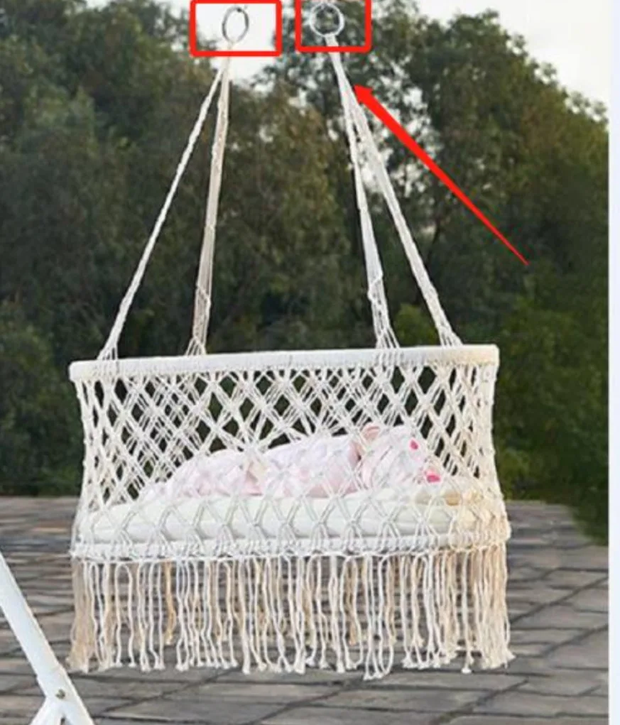 Baby Hanging Cradle Hollow Mesh Cotton Rope Hand Woven Crib Fringe Hanging Cradle Cradle