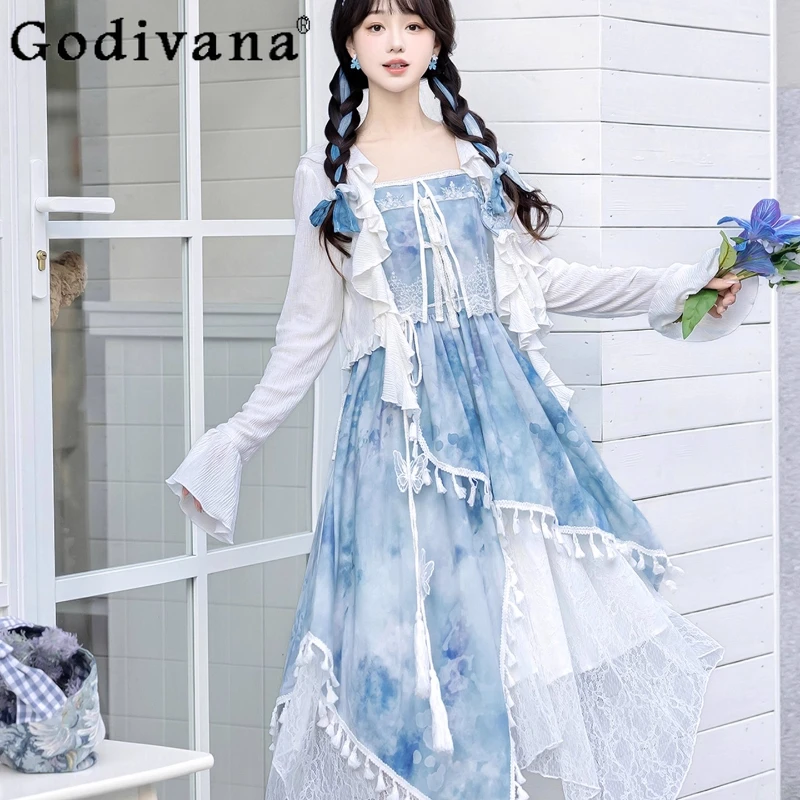 

Vacation Style Tie Dye Lolita Dress Original Women's Daily Sweet Dress Set Girl Summer Japanese Style Princess Fairy Dress