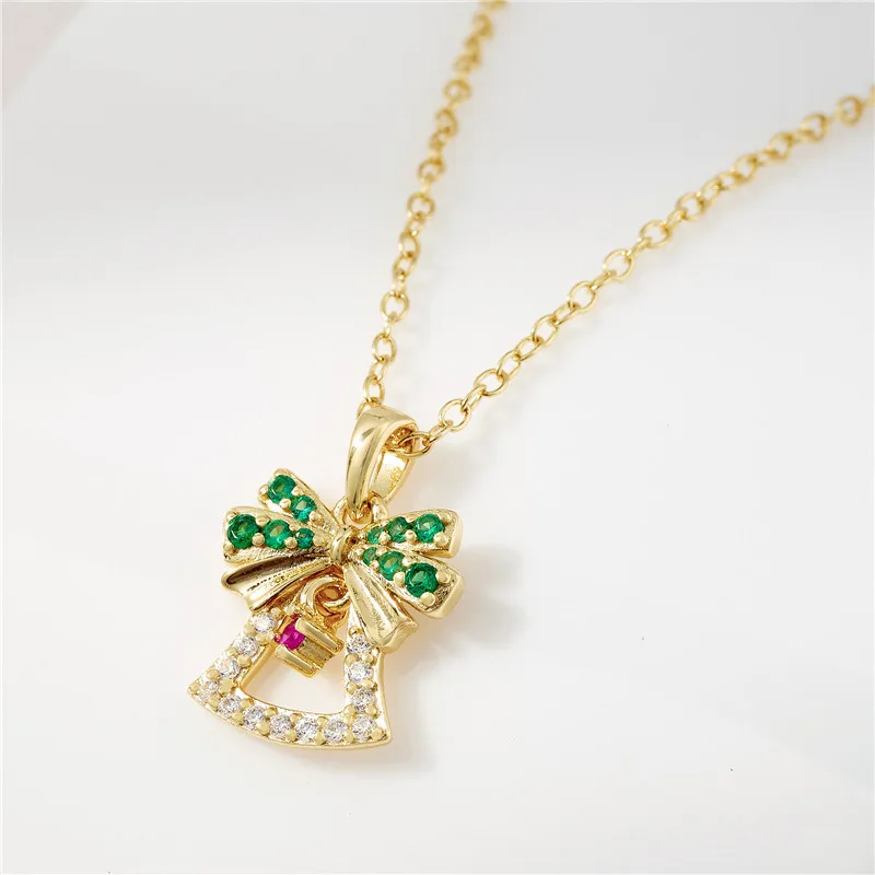 

S925 Sterling Silver Necklace Christmas Bell Necklace Fashion Clavicle Chain14k Gold with Diamond Christmas Gift