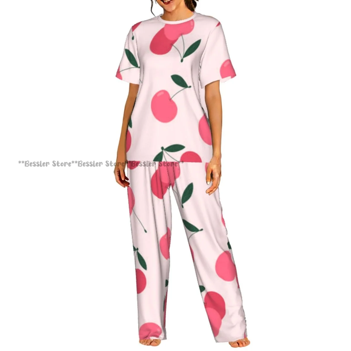 

Women's 2-piece set Cherry Pattern Pajamas Short sleeved Top and Pants Sleepwear