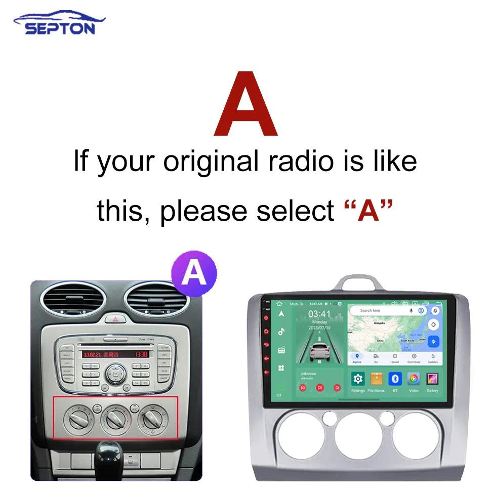 SEPTON Android Car Radio for Ford Focus 2 3 Mk2 Mk3 2004-2011 Multimedia Player 2 Din Autoradio Navigation GPS CarPlay Head Unit