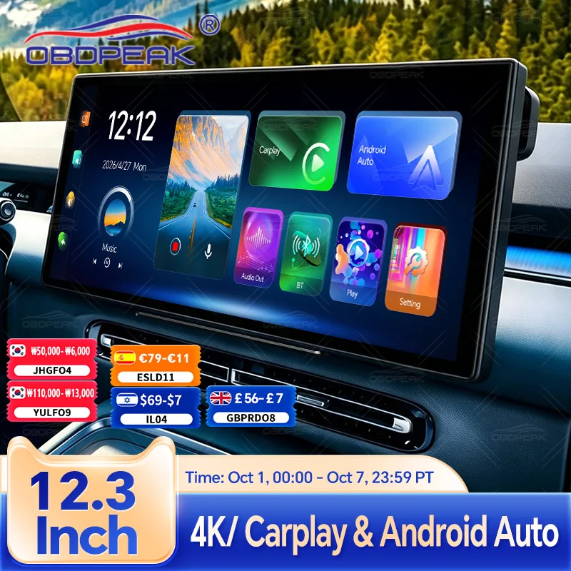 K9 MAX 12.3 Inch 4K Dash Cam Wireless CarPlay & Android Auto Dash Cam WiFi AUX GPS Navigation Loop Recording  Car DVR