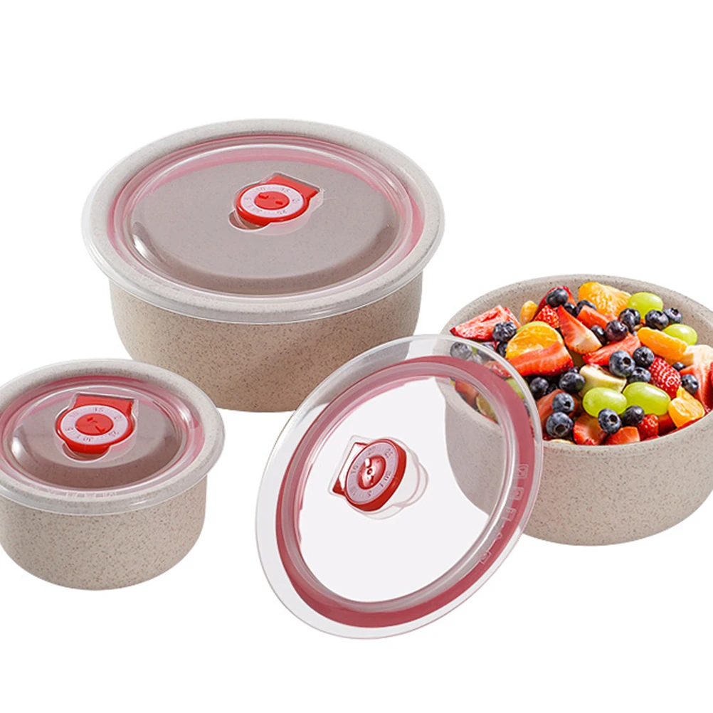 

3pcs Wheat Straw Food Storage Box Lunch Bowl Container Set Eco-Friendly Biodegradable Microwave Safe Lightweight Pp Material