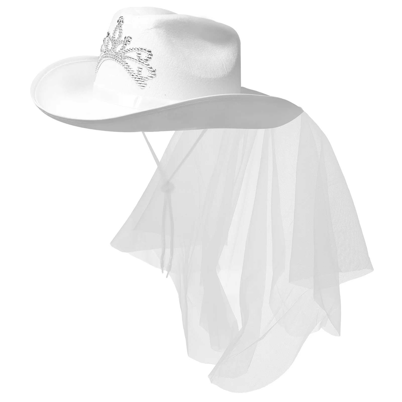قبعة رعاة البقر البيضاء على شكل تاج حجاب ديكور العروس قبعة راعية البقر لحفلات الزفاف وحفلات الزفاف وتصوير الصور