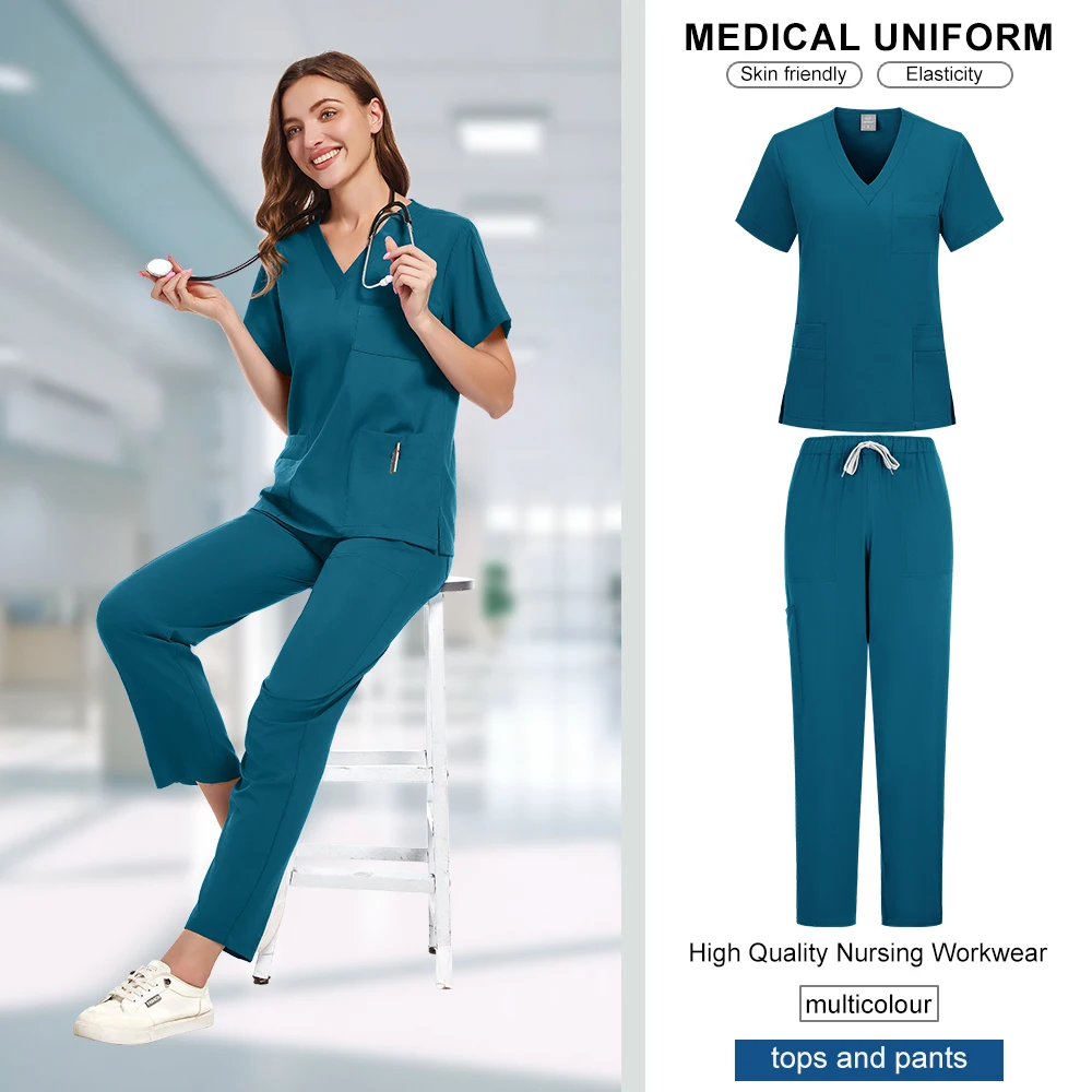 Novo leve anti-rugas uniforme cirúrgico mulher homem médico enfermeira esfrega conjunto macio respirável médico enfermagem clínico workwear