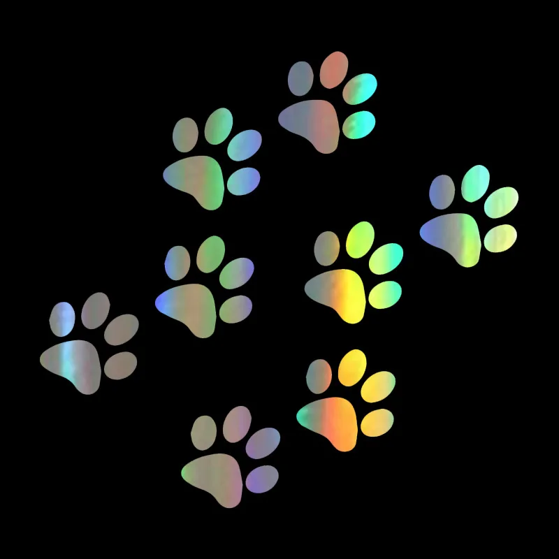 

4pcs/set Small Dog Footprints Colored Laser Car Stickers With Reflective Dog Paw Footprints Waterproof Car Cover Car Decal