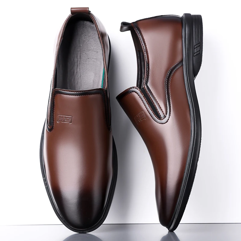

Мужская кожаная обувь для бизнеса Four Seasons, джентльменский минималистичный стиль, официальная работа для взрослых, удобные туфли без шнуровки на плоской подошве