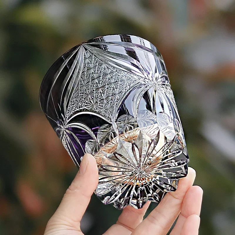 320 ml Handcrafted Black Whiskey Glass Tumbler Edo Kiriko Cut Ambition Design Barware for Gift