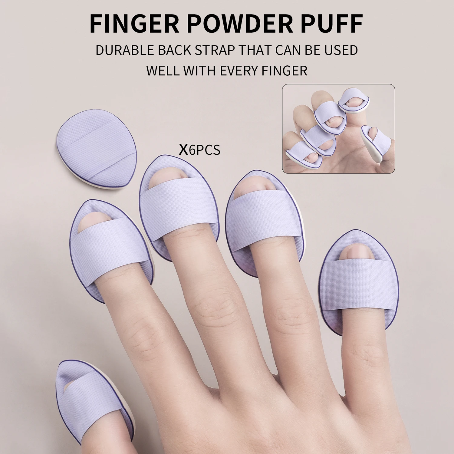 Finger powder puff, 6pcs/box small thumb cushioned slippers powder puff mini concealer makeup tool