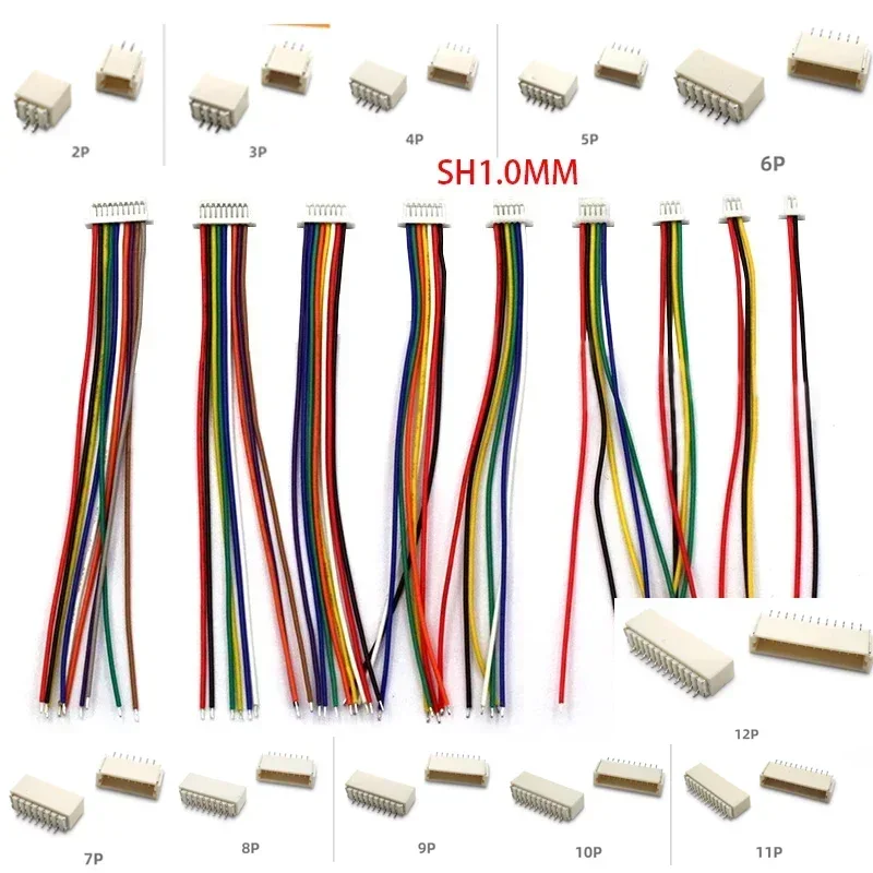 10Sets SH1.0 JST1.25 ZH1.5 PH2.0 XH2.54 Connector Female+Male 2/3/4/5/6/7/8/9/10P Plug With Cable 10/20/30cm