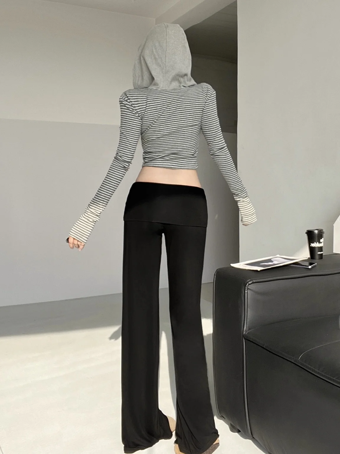 سراويل يوجا محبوكة مريحة للغاية وخصر منخفض وواسعة الساق للنساء لربيع وصيف سراويل رياضية غير رسمية #5