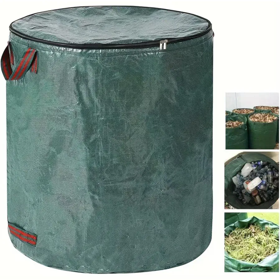 1pc Large Garden Garbage Bag with Lid And Zipper,Duty Garden Leaf Garbage Bag with Handle, Foldable And Reusable